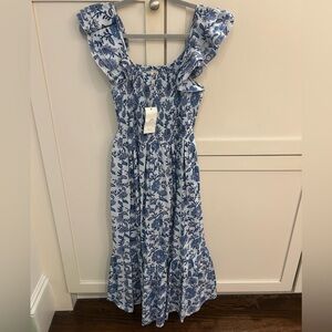 NWT Mille brand “Olympia” Blue and White Maxi Dress, size small